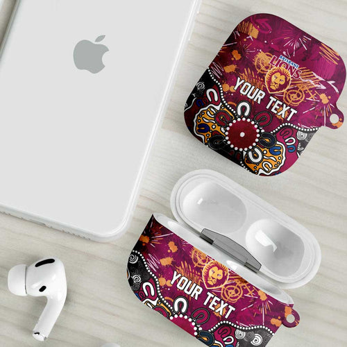 Personalized Brisbane Lions AirPods Case Aboriginal Dot Painting Graffiti Style