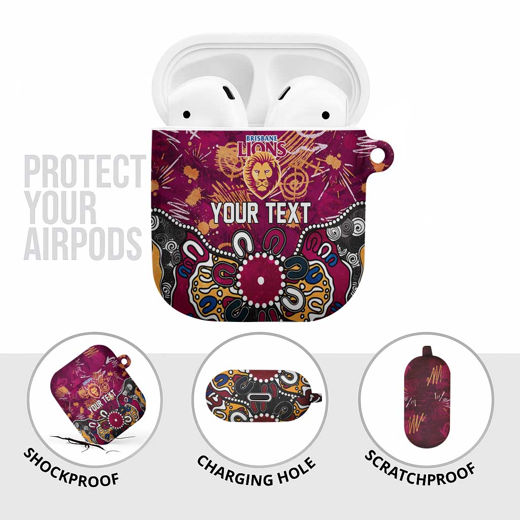 Personalized Brisbane Lions AirPods Case Aboriginal Dot Painting Graffiti Style