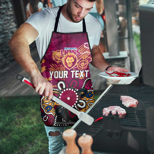 Personalized Brisbane Lions Apron Aboriginal Dot Painting Graffiti Style
