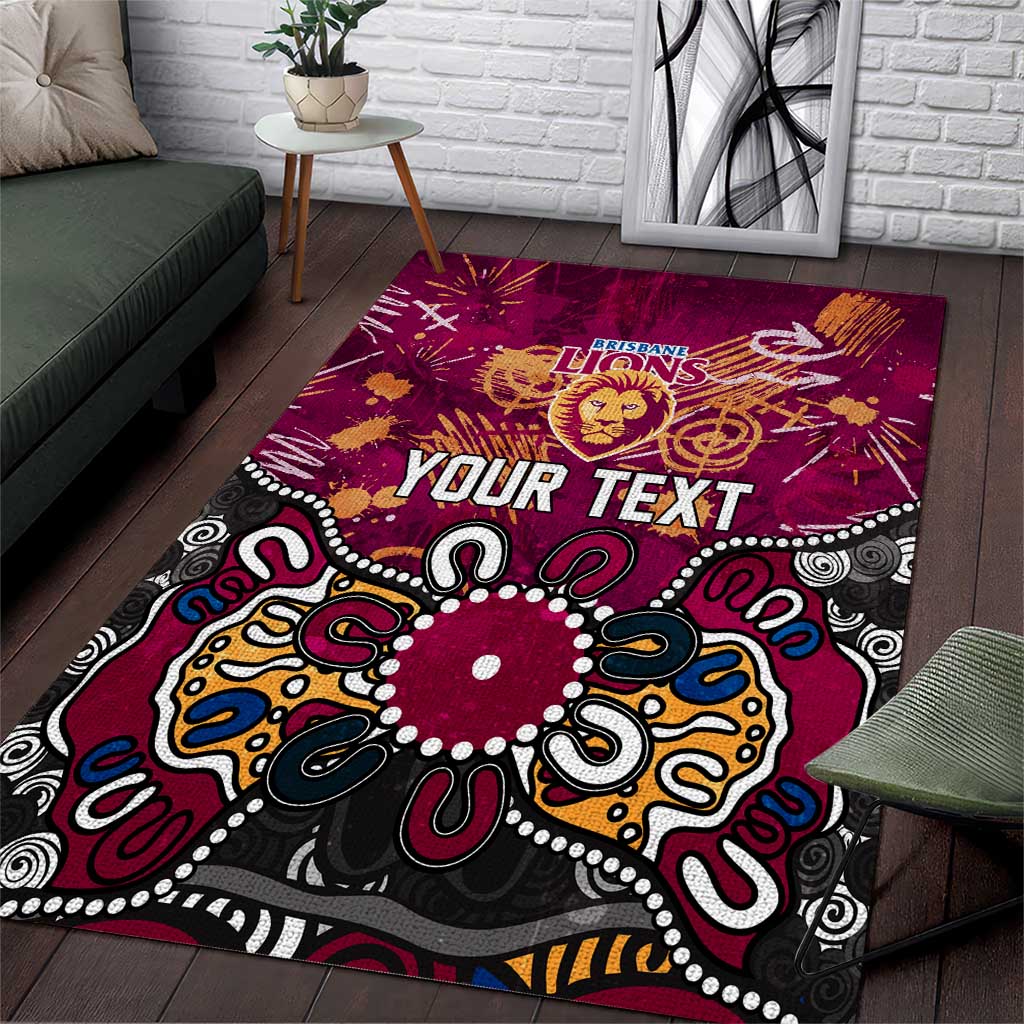 Personalized Brisbane Lions Area Rug Aboriginal Dot Painting Graffiti Style
