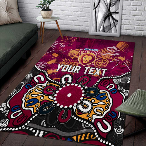 Personalized Brisbane Lions Area Rug Aboriginal Dot Painting Graffiti Style