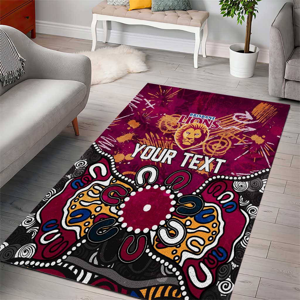 Personalized Brisbane Lions Area Rug Aboriginal Dot Painting Graffiti Style