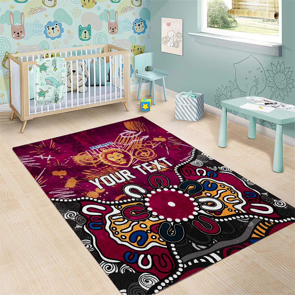 Personalized Brisbane Lions Area Rug Aboriginal Dot Painting Graffiti Style