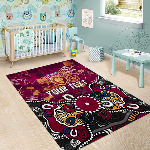 Personalized Brisbane Lions Area Rug Aboriginal Dot Painting Graffiti Style