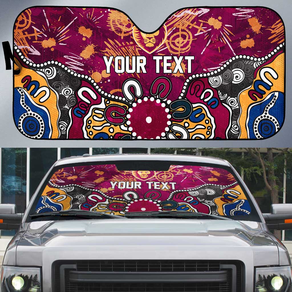 Personalized Brisbane Lions Auto Sun Shade Aboriginal Dot Painting Graffiti Style