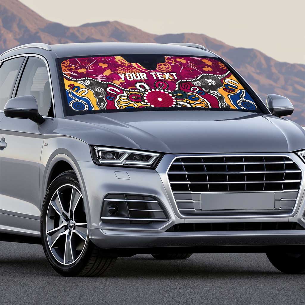 Personalized Brisbane Lions Auto Sun Shade Aboriginal Dot Painting Graffiti Style