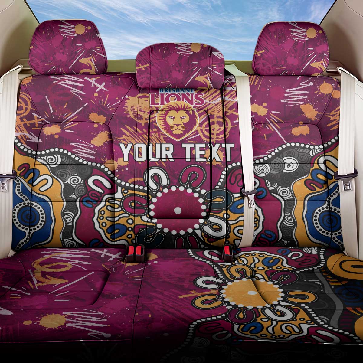 Personalized Brisbane Lions Back Car Seat Cover Aboriginal Dot Painting Graffiti Style