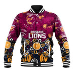 Personalized Brisbane Lions Baseball Jacket Aboriginal Dot Painting Graffiti Style