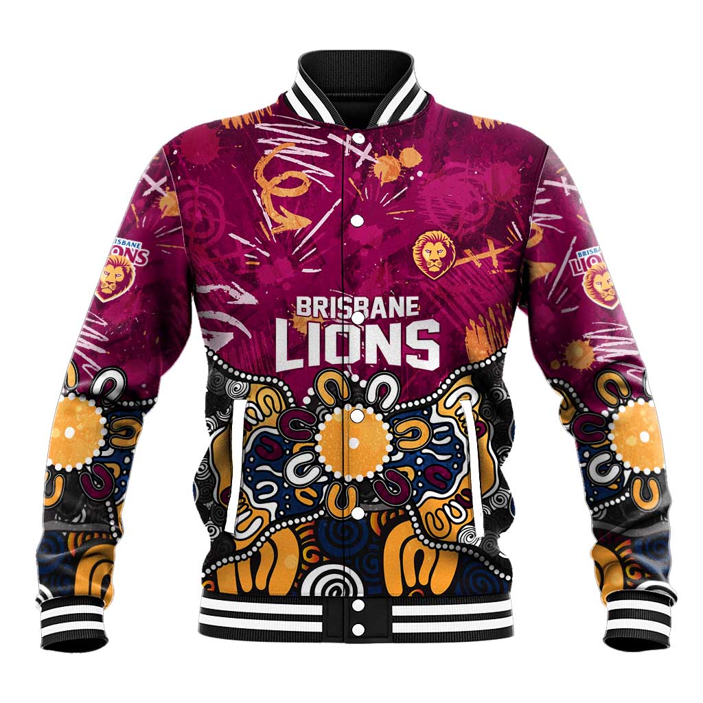 Personalized Brisbane Lions Baseball Jacket Aboriginal Dot Painting Graffiti Style
