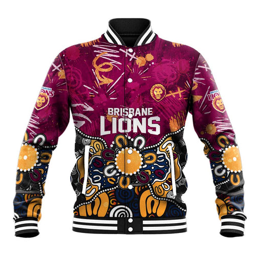 Personalized Brisbane Lions Baseball Jacket Aboriginal Dot Painting Graffiti Style