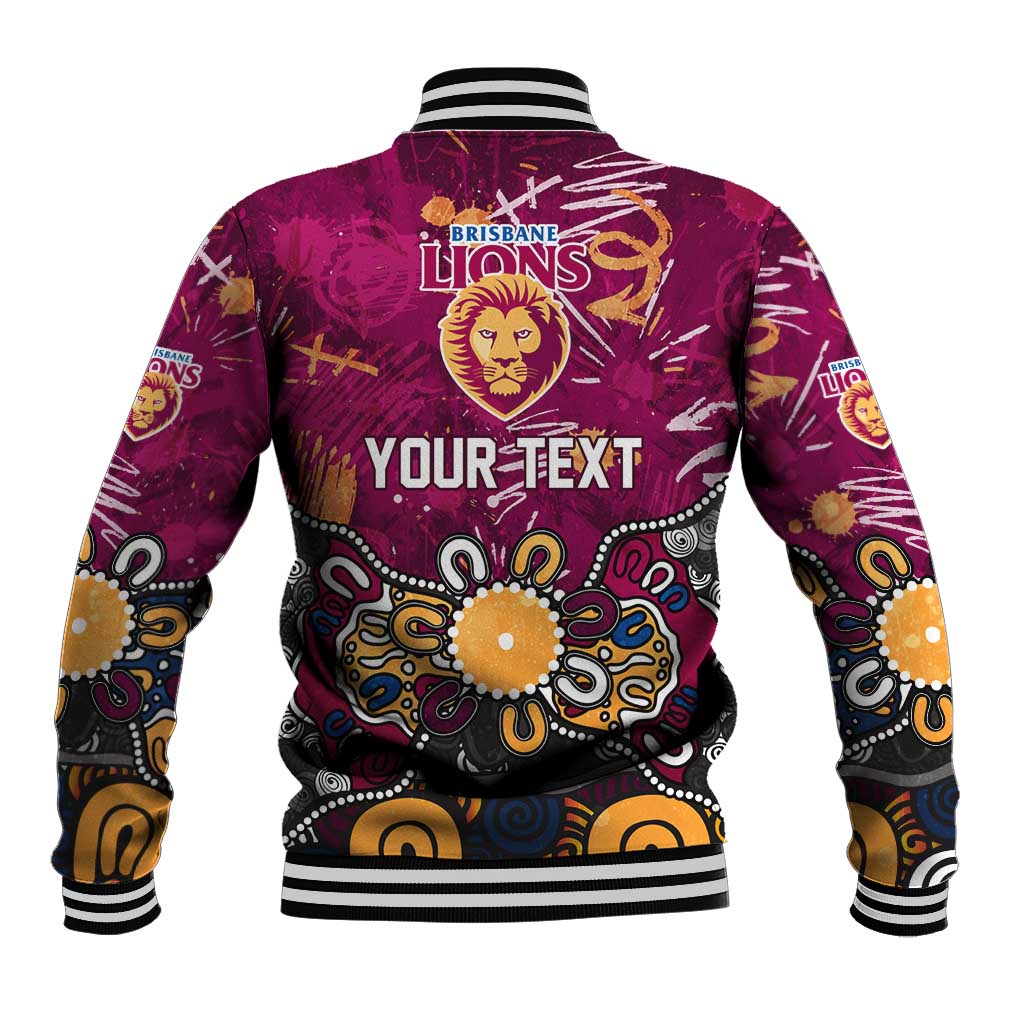 Personalized Brisbane Lions Baseball Jacket Aboriginal Dot Painting Graffiti Style