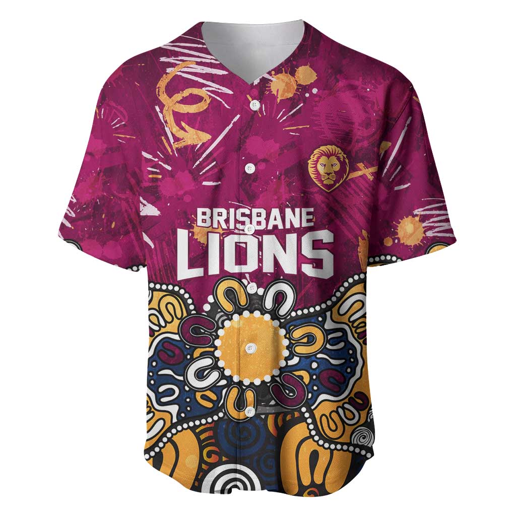 Personalized Brisbane Lions Baseball Jersey Aboriginal Dot Painting Graffiti Style