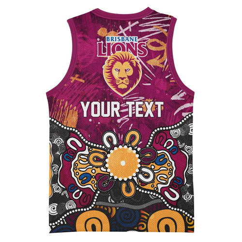 Personalized Brisbane Lions Basketball Jersey Aboriginal Dot Painting Graffiti Style