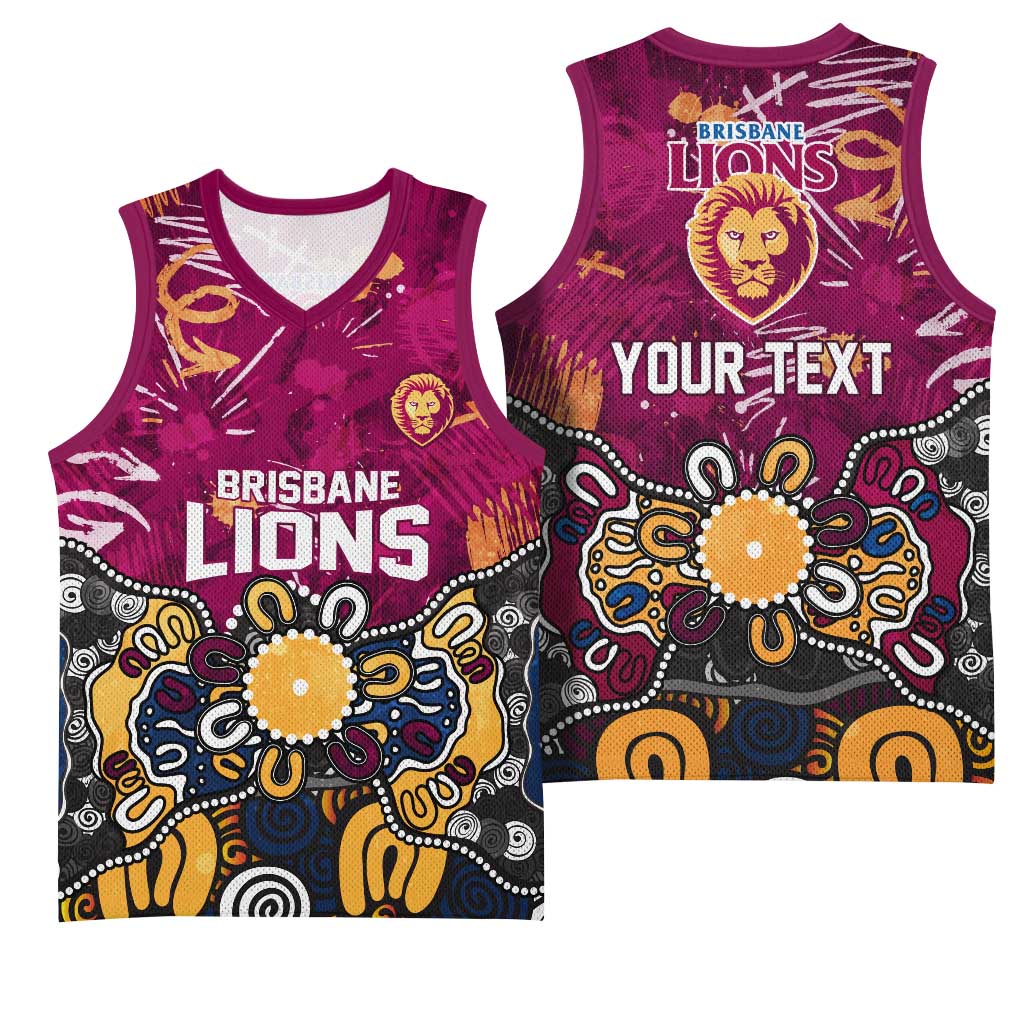 Personalized Brisbane Lions Basketball Jersey Aboriginal Dot Painting Graffiti Style