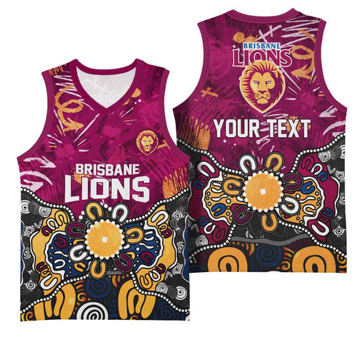 Personalized Brisbane Lions Basketball Jersey Aboriginal Dot Painting Graffiti Style
