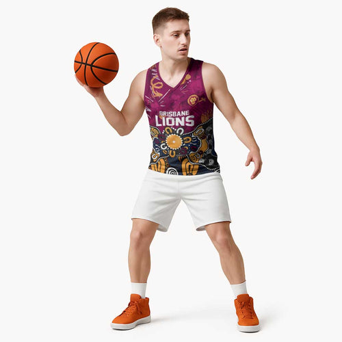 Personalized Brisbane Lions Basketball Jersey Aboriginal Dot Painting Graffiti Style