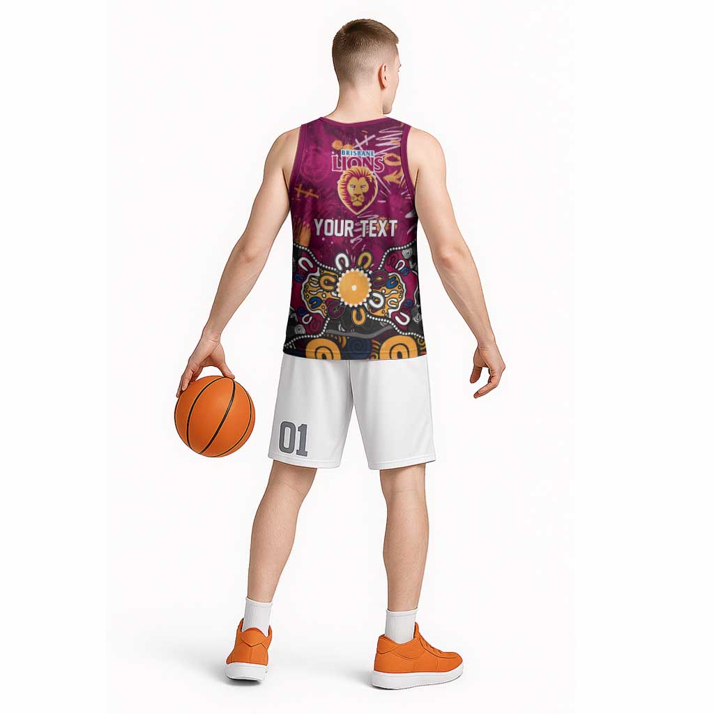 Personalized Brisbane Lions Basketball Jersey Aboriginal Dot Painting Graffiti Style