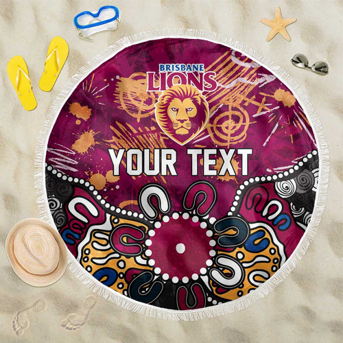 Personalized Brisbane Lions Beach Blanket Aboriginal Dot Painting Graffiti Style