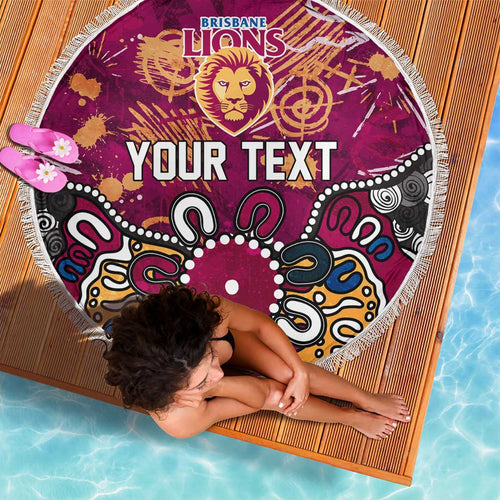 Personalized Brisbane Lions Beach Blanket Aboriginal Dot Painting Graffiti Style