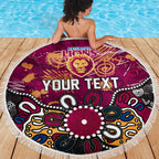 Personalized Brisbane Lions Beach Blanket Aboriginal Dot Painting Graffiti Style