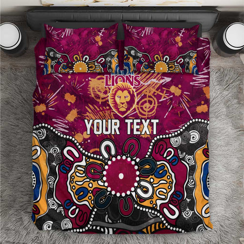 Personalized Brisbane Lions Bedding Set Aboriginal Dot Painting Graffiti Style