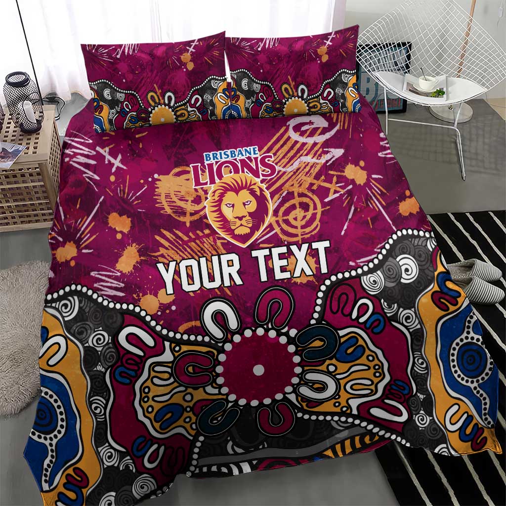 Personalized Brisbane Lions Bedding Set Aboriginal Dot Painting Graffiti Style