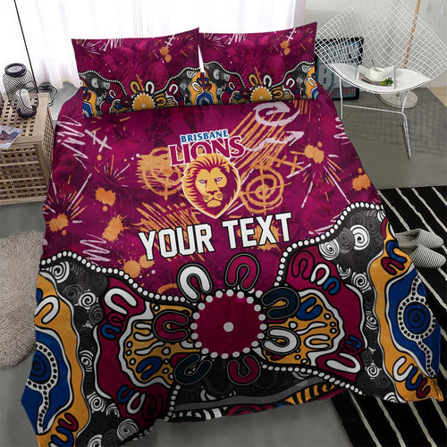 Personalized Brisbane Lions Bedding Set Aboriginal Dot Painting Graffiti Style