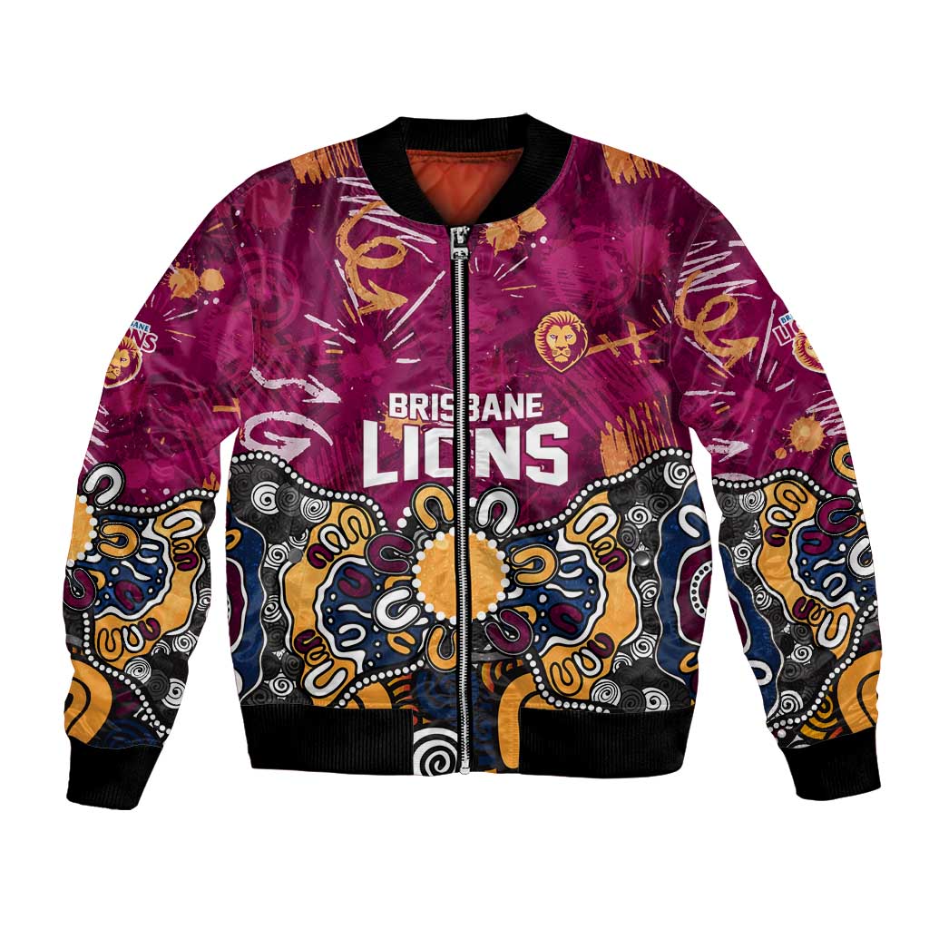 Personalized Brisbane Lions Bomber Jacket Aboriginal Dot Painting Graffiti Style