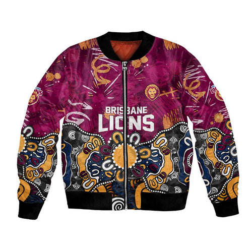 Personalized Brisbane Lions Bomber Jacket Aboriginal Dot Painting Graffiti Style