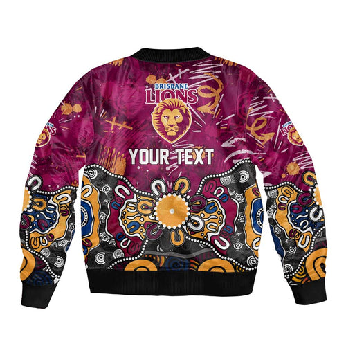 Personalized Brisbane Lions Bomber Jacket Aboriginal Dot Painting Graffiti Style