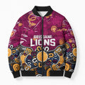 Personalized Brisbane Lions Bomber Puffer Jacket Aboriginal Dot Painting Graffiti Style
