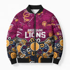 Personalized Brisbane Lions Bomber Puffer Jacket Aboriginal Dot Painting Graffiti Style