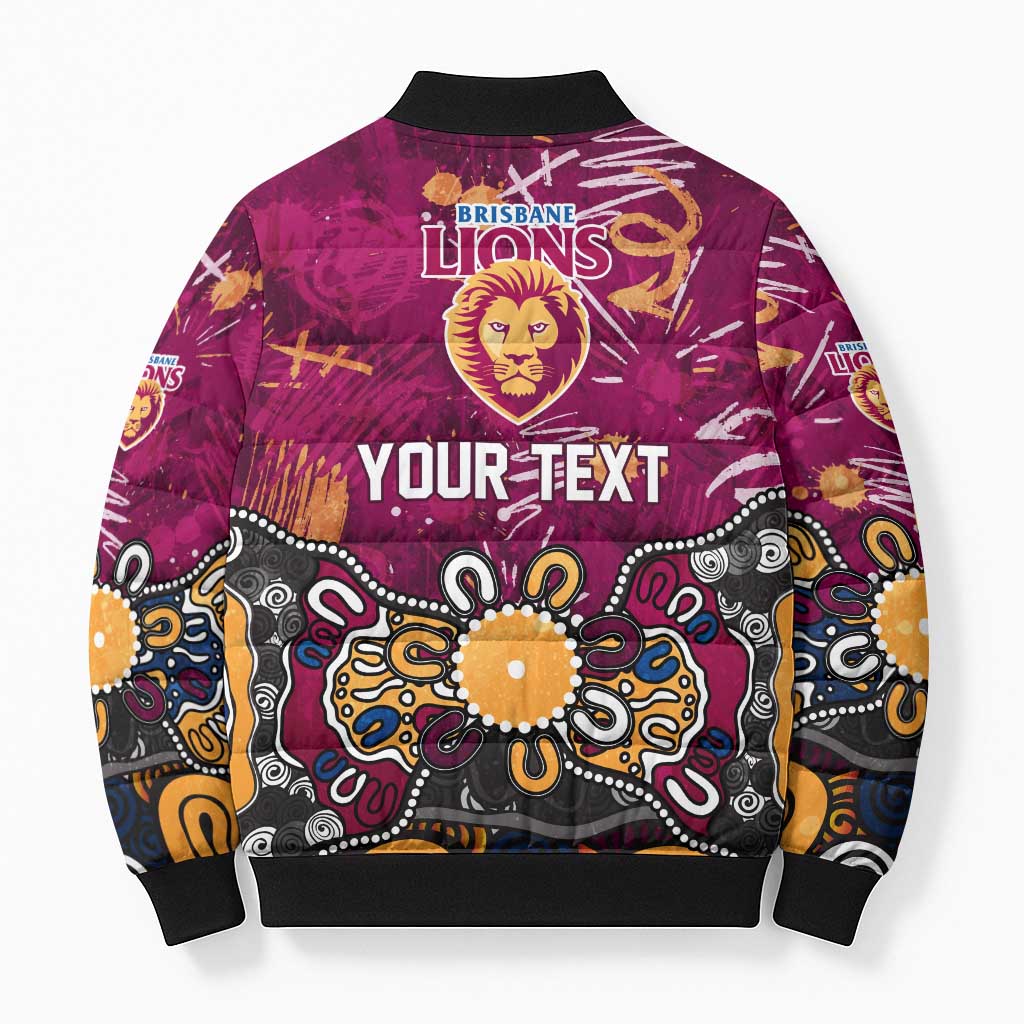 Personalized Brisbane Lions Bomber Puffer Jacket Aboriginal Dot Painting Graffiti Style
