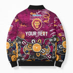 Personalized Brisbane Lions Bomber Puffer Jacket Aboriginal Dot Painting Graffiti Style