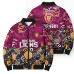 Personalized Brisbane Lions Bomber Puffer Jacket Aboriginal Dot Painting Graffiti Style