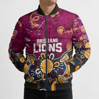 Personalized Brisbane Lions Bomber Puffer Jacket Aboriginal Dot Painting Graffiti Style