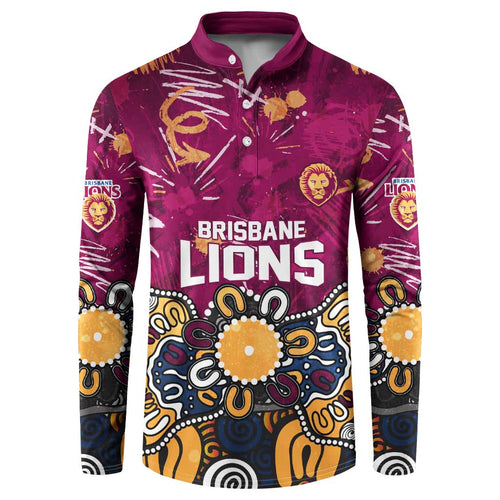 Personalized Brisbane Lions Button Sweatshirt Aboriginal Dot Painting Graffiti Style