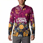 Personalized Brisbane Lions Button Sweatshirt Aboriginal Dot Painting Graffiti Style
