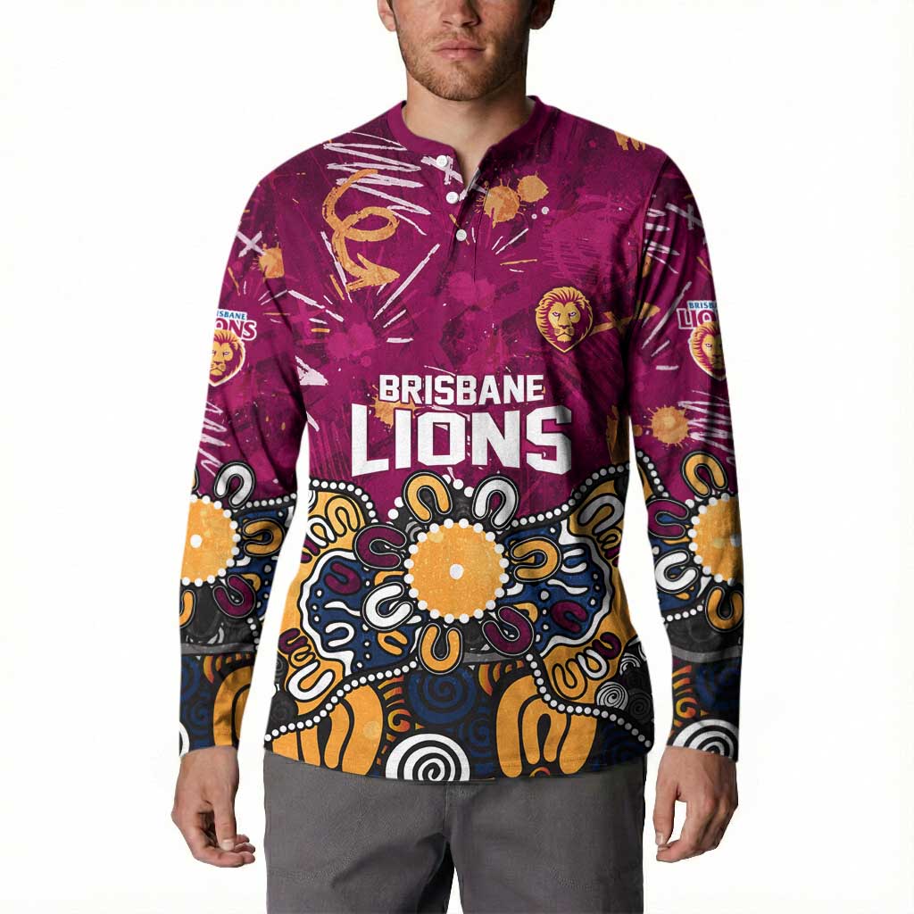 Personalized Brisbane Lions Button Sweatshirt Aboriginal Dot Painting Graffiti Style