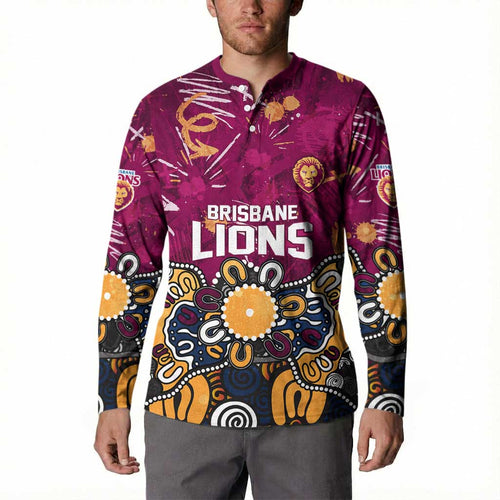 Personalized Brisbane Lions Button Sweatshirt Aboriginal Dot Painting Graffiti Style