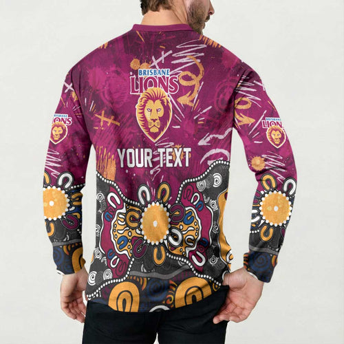 Personalized Brisbane Lions Button Sweatshirt Aboriginal Dot Painting Graffiti Style