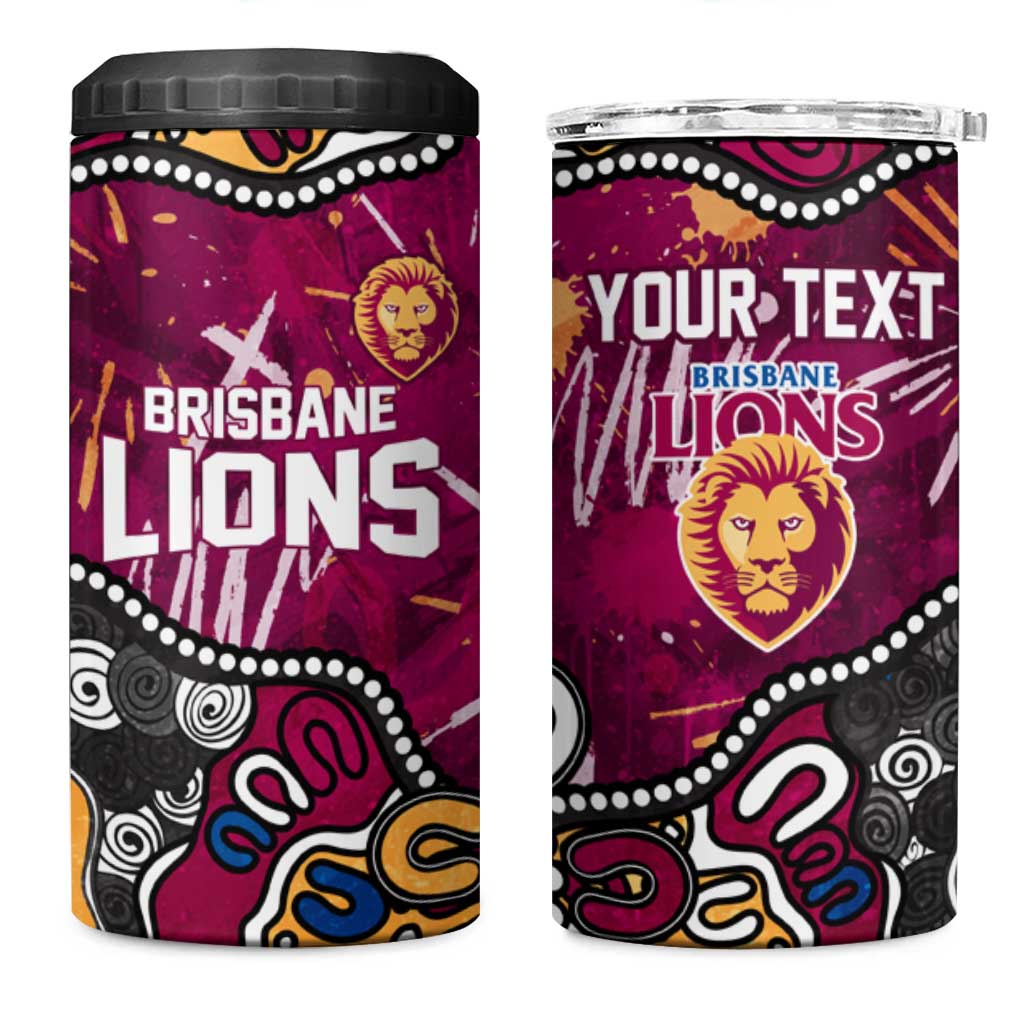 Personalized Brisbane Lions 4 in 1 Can Cooler Tumbler Aboriginal Dot Painting Graffiti Style