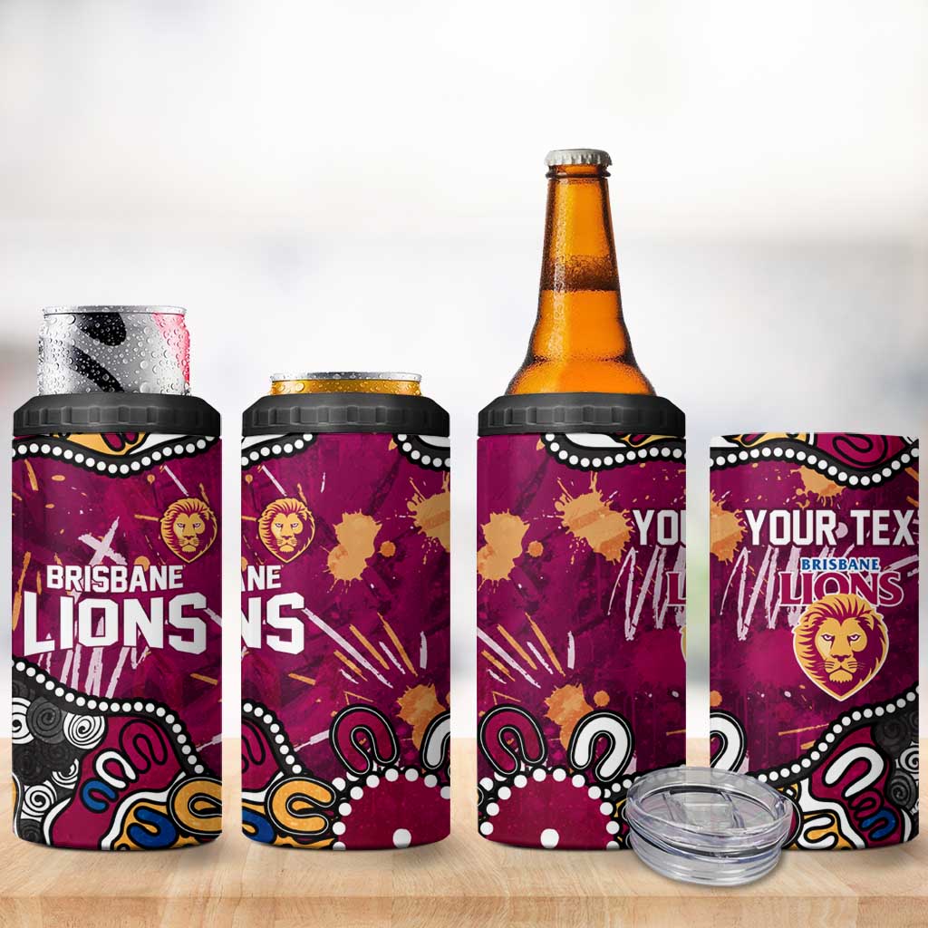 Personalized Brisbane Lions 4 in 1 Can Cooler Tumbler Aboriginal Dot Painting Graffiti Style