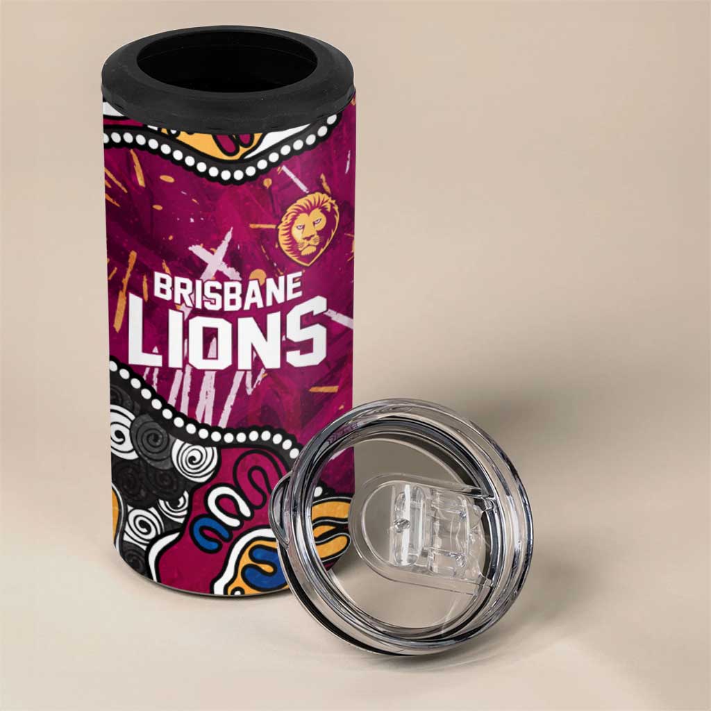 Personalized Brisbane Lions 4 in 1 Can Cooler Tumbler Aboriginal Dot Painting Graffiti Style