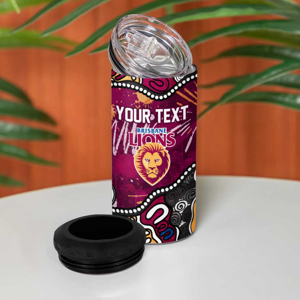 Personalized Brisbane Lions 4 in 1 Can Cooler Tumbler Aboriginal Dot Painting Graffiti Style