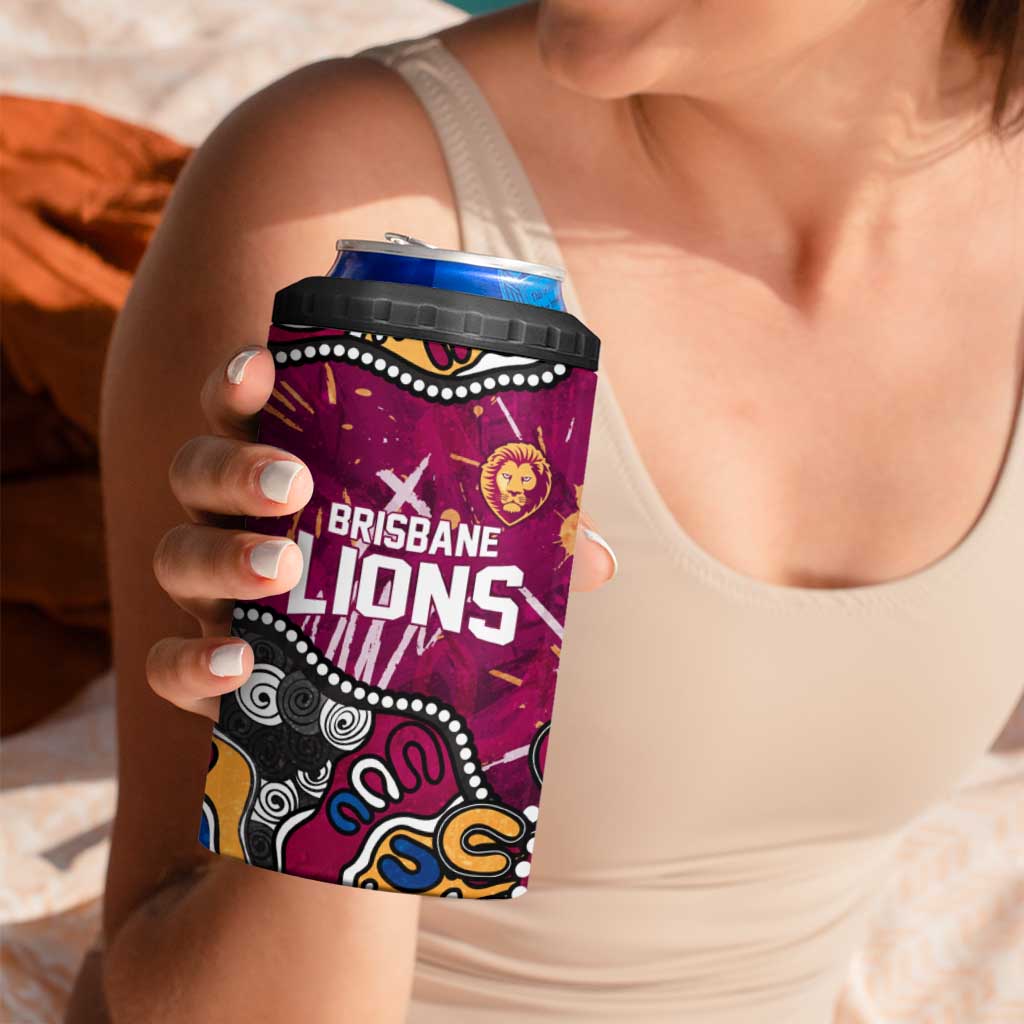Personalized Brisbane Lions 4 in 1 Can Cooler Tumbler Aboriginal Dot Painting Graffiti Style