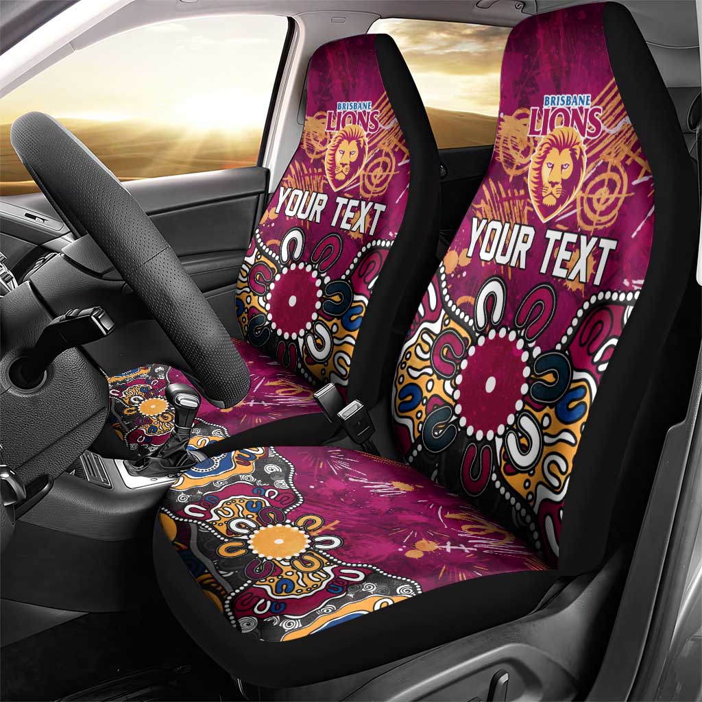 Personalized Brisbane Lions Car Seat Cover Aboriginal Dot Painting Graffiti Style