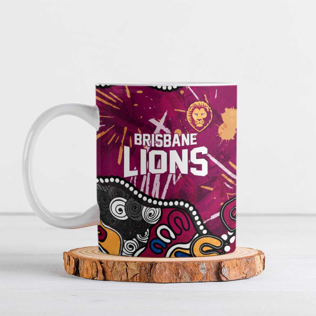 Personalized Brisbane Lions Ceramic Mug Aboriginal Dot Painting Graffiti Style