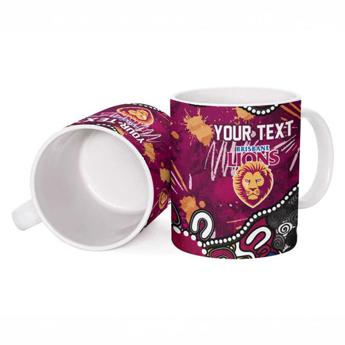 Personalized Brisbane Lions Ceramic Mug Aboriginal Dot Painting Graffiti Style