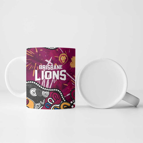 Personalized Brisbane Lions Ceramic Mug Aboriginal Dot Painting Graffiti Style